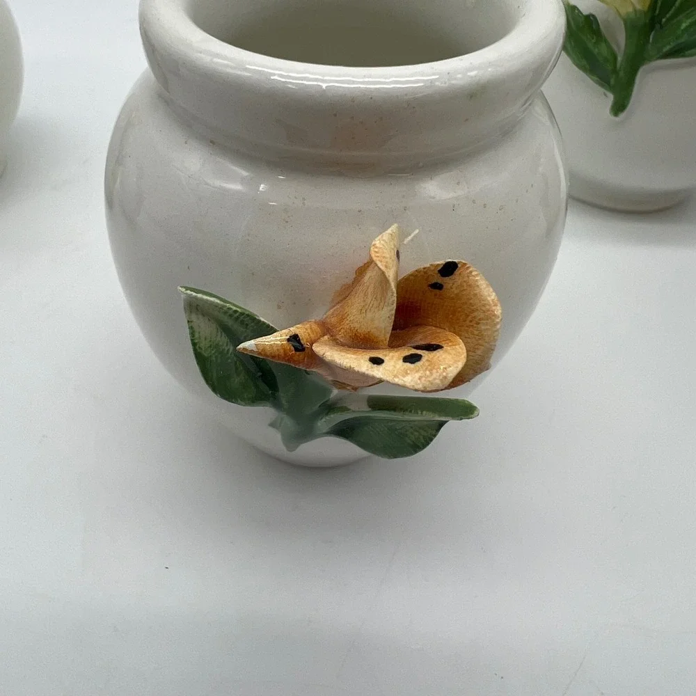 VTG L'Atelier Italy Miniature Porcelain Floral Bud Vases Set of 5 Hand Painted